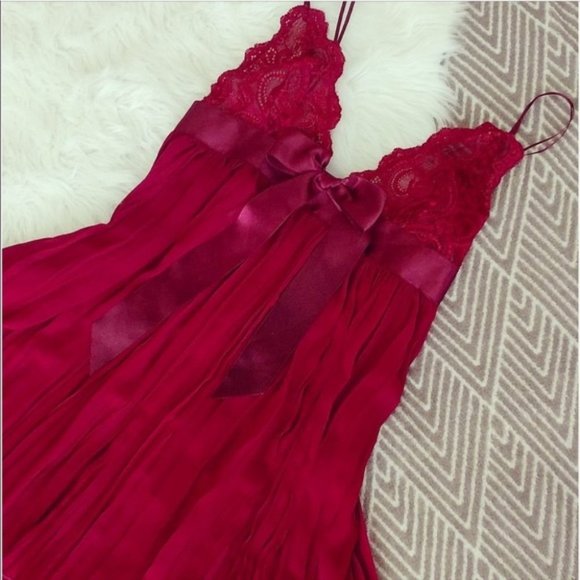 NEW Pleated Bow Babydoll Flyaway Lace Slip Red Large True Red - Picture 4 of 4